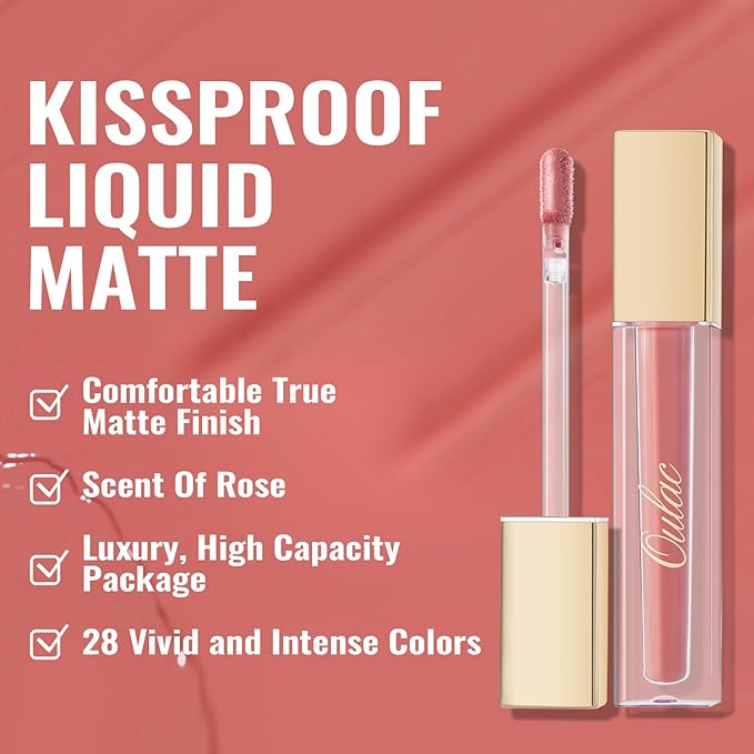 Oulac Matte Liquid Pink Nude Lipstick for Women, Long Lasting Lipstick Waterproof Lip Stain, No Transfer, Creamy High Pigmented Formula with Rose Oil, Vegan & Cruelty-Free, Coral Pink M11