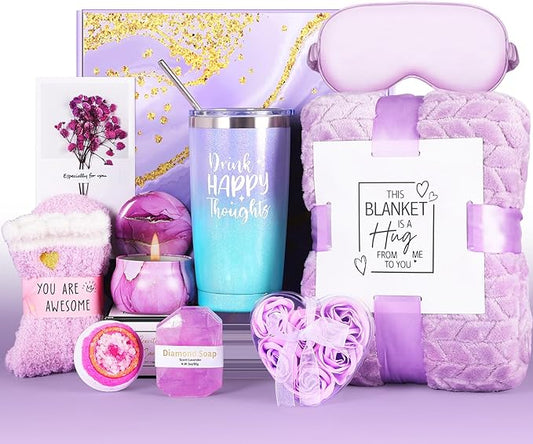 Gift Baskets for Women, Best Birthday Gifts Box, Self Care Gift, Care Package, Get Well Soon Gifts Kit, Unique Ideas Present for Mom Girlfriend Her Sister Wife Friends Woman - Lavender Spa Gift Set