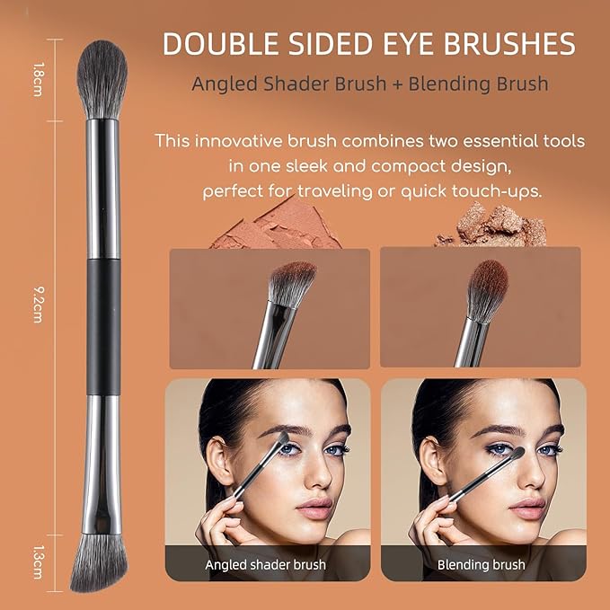 ENERGY Travel Eye Makeup Brush Set Eyeshadow Eye Blending Eyeliner Under Eye Concealer Eye Brow Smudge Makeup Kit with Portable Compact Mirror Case Double ended Makeup Brushes 4PCS