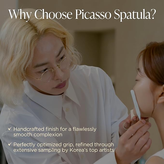 Korean Piccasso Brush Makeup Spatula + Sponge 2P Set – Professional Makeup Tools with Precision Spatula and 2 Soft Sponges, Ideal for Blending Foundation, Cream, or Liquid Makeup