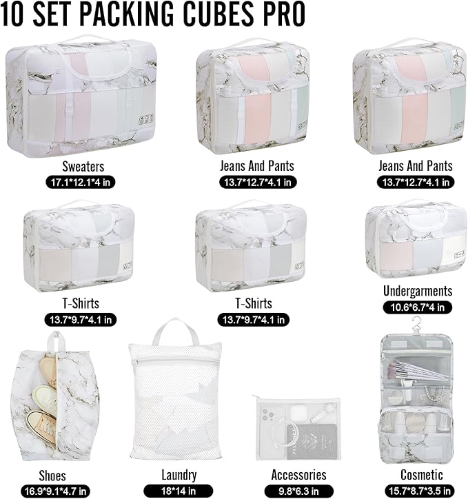 Veken 10 Set Packing Cubes for Travel Essential, Suitcase Organizer Bags in 4 Sizes, Carry-On Luggage Accessories with Large Laundry & Hanging Toiletry Bag, Must-Have for Airplane, Road Trip & Camping