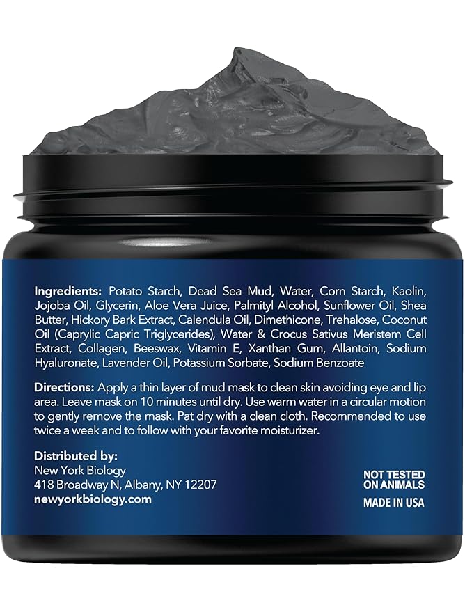 New York Biology Dead Sea Mud Mask for Face, Body | with Stem Cell and Collagen | Spa Quality Pore Refiner for Oily Skin | Natural Skincare for Women, Men | Tighten Skin | 4 oz (Pack of 2)