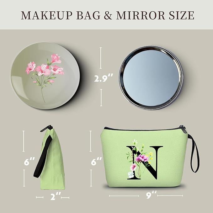 Appreciation Initial Monogram Gifts for Sisters from Sister Employees Team Bride Womens Unique Mom Personalized Makeup Cosmetic Bag with Mirror Mothers Day Christmas Graduation N
