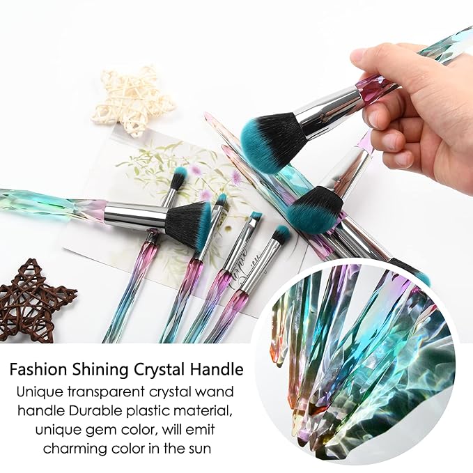 Makeup Brushes Crystal Handle Set, Tenmon 10 PCS Crystal Transparent Handle Kabuki Powder Foundation Brush Concealer Eye Shadow Eyeliner Eyebrow Brush (Green)