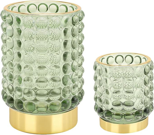 DASITON Makeup Brush Holder Organizer, Crystal Cosmetic Make Up Brush Holder, Glass Makeup Brushes Storage Organizer, Vintage Make Up Cup Desk Pen Pencil Holder, Toothbrush Holders (Green S+L)