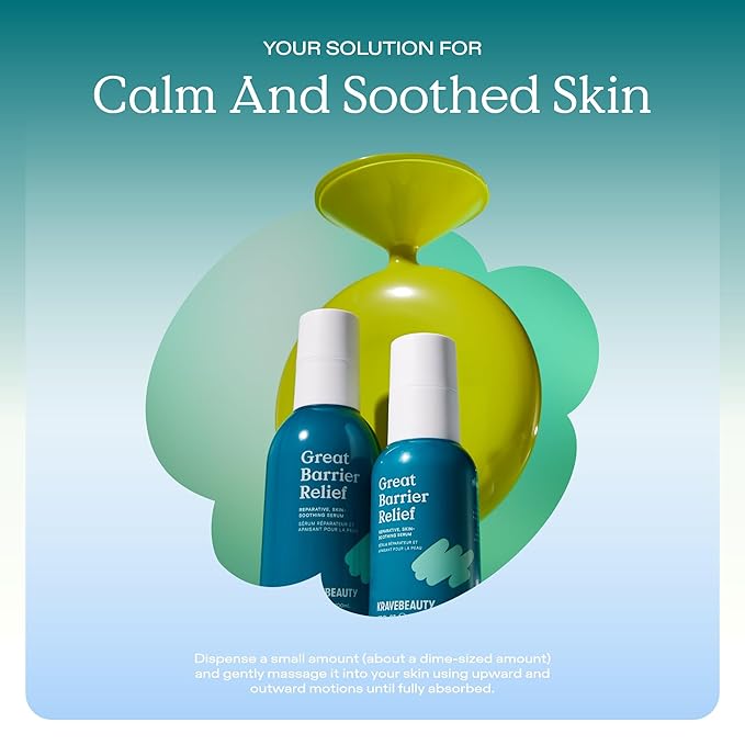 KraveBeauty Great Barrier Relief Duo, Soothing Skin Barrier Repair Serum, Contains Tamanu Oil to Soothe and Calm Redness, For All Skin Types, Vegan & Cruelty Free, 1.52 fl oz x2