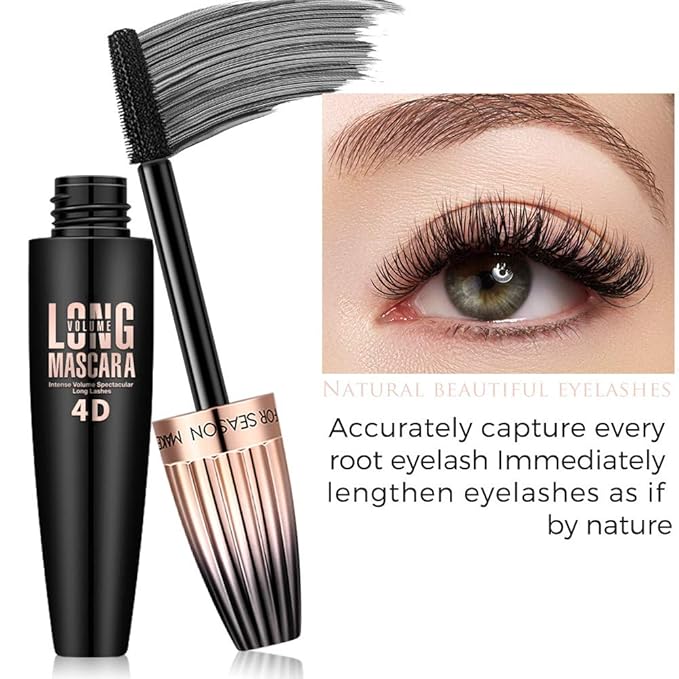 4D Silk Fiber Lash Mascara, Waterproof Long Lasting Mascara Black Volume and Length Natural, Exquisitely Full, Lengthening Thickening Softer Fuller Lashes Amplify Smudge-Proof Eyelash Mascaras,1 Pack