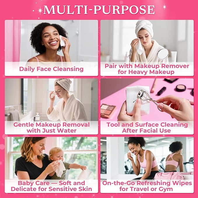 Makeup Remover Little Towels - Ultra Soft Fragrance Free & Alcohol Free Face Towels for Sensitive Skin,（60 Count 480 Uses）Dry Wipes Travel Firendly