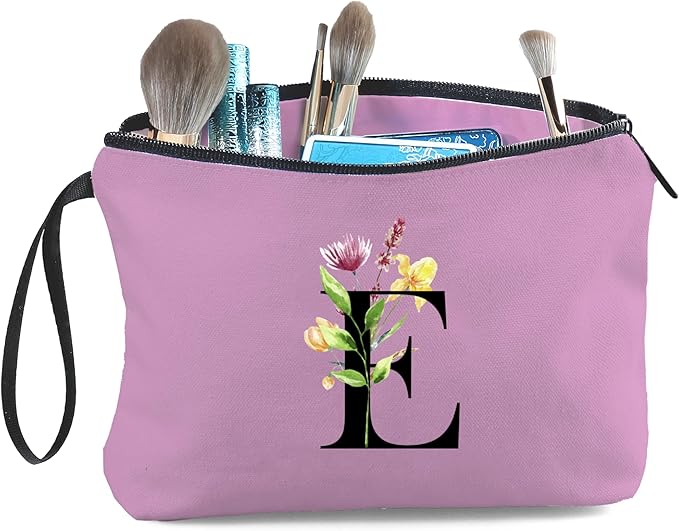 Women Birthday Unique Bride to be Bridal Shower Initial Gifts for Mom Sister Friend Her Teacher Aunt Makeup Cosmetic Bag with Mirror Mothers Day Christmas Graduation E