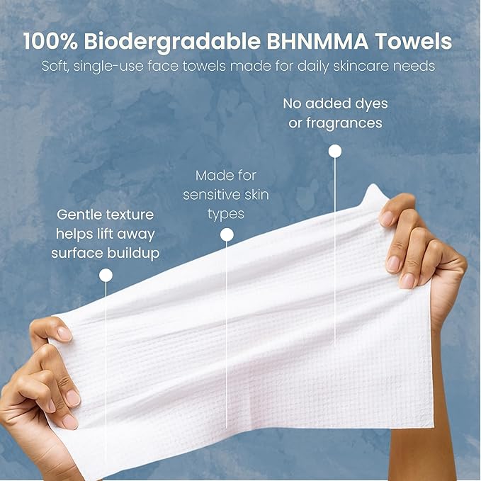Clean Face Towels - Extra Soft 100% Dry Cotton Face Wipes, Disposable Face Towels, Dry Face Towelettes for Makeup Removal, Biodegradable Wipes, Single - Use Towels, 50 CT