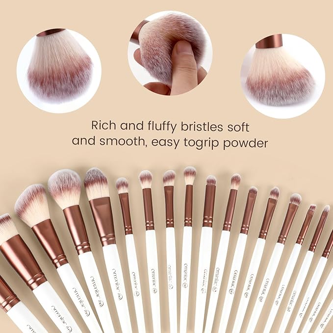 OMANIAC Makeup Brush Set， 20Pcs Professional Makeup Brushes for Foundation,Powder,Eyeshadow,Concealer Cream,Blush Buffe etc,with White Makeup Brushes Kit Case