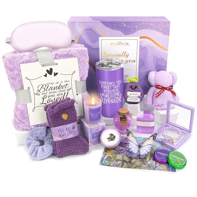 Gifts for Women Spa Basket, Lavender Spa Gift Basket,16 Pcs Self Care Package for Women, Mom, Wife, Girlfriend, Sister, Unique Get Well Sets for Birthday, Mother's Day, Christmas, Valentine's Day