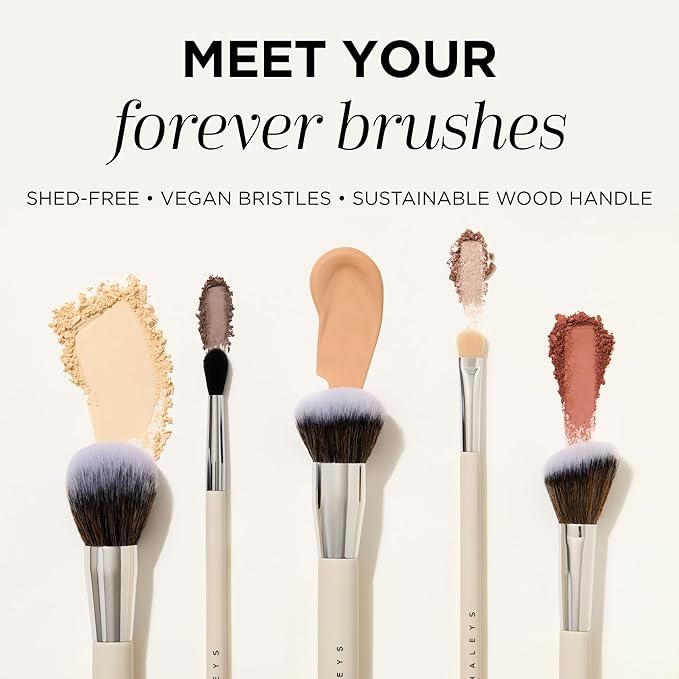 HALEYS Makeup Brush Set 5 pcs: Soft, Streak-free, Perfect Blending, Buff, Blurs and Smooth, Premium Luxury Vegan Bristles, For Liquid, Cream or Powder, Vegan, Cruelty-free, Sustainable Wood