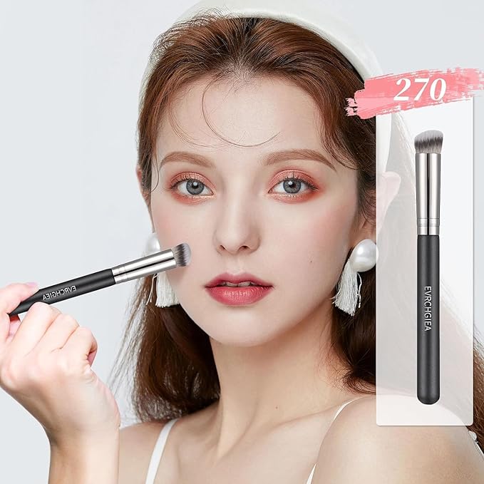 Flat Foundation Concealer Contour Brush Set, 2PCS Dense Under Eye Nose Contour Kabuki Brush for Blending Setting Concealing Buffing with Liquid, Cream and Powder (Thin 170/270)…