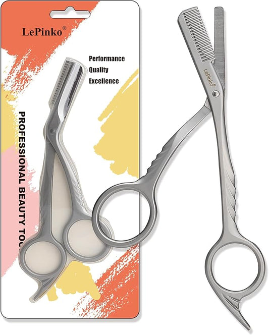 Eyebrow Trimming Scissors with Combs, Eyebrow Trimmers, Eyebrows Shaping Grooming Kit, Gifts for Men Women Stocking Stuffers, Powder Steel Sliver