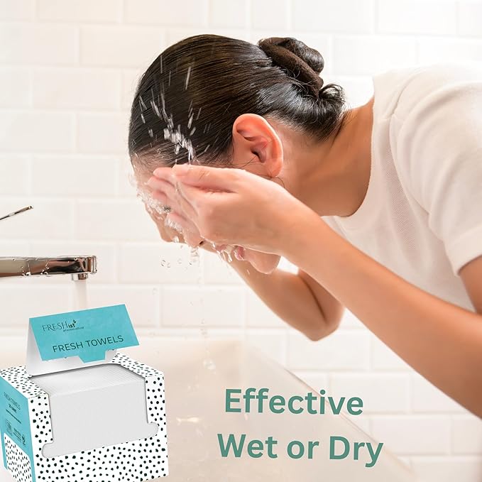 FRESH TOWELS Disposable Face Towels, Makeup Removal Face Towelettes & Dry Wipes, 150 Ct, 3 Packs