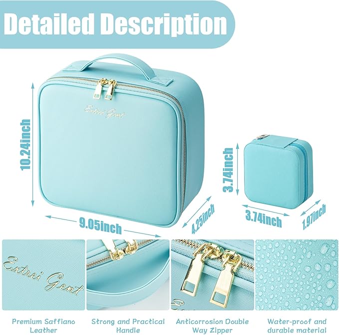 Makeup Travel Train Case with Mirror LED Light 3 Adjustable Brightness Large Cosmetic Bag Portable Storage Adjustable Partition Waterproof Makeup Brushes Make up Jewelry Gift for Women