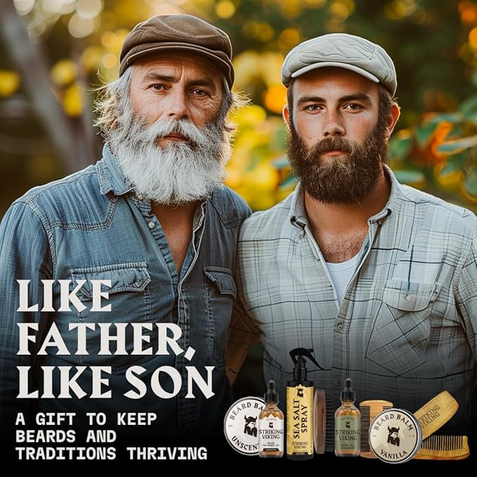 Striking Viking Grooming Kit - Premium Care Products for Men with Beard Shampoo, Oil, Balm Butter, Brush, Wooden Comb, Mustache Scissors & Toiletry Bag