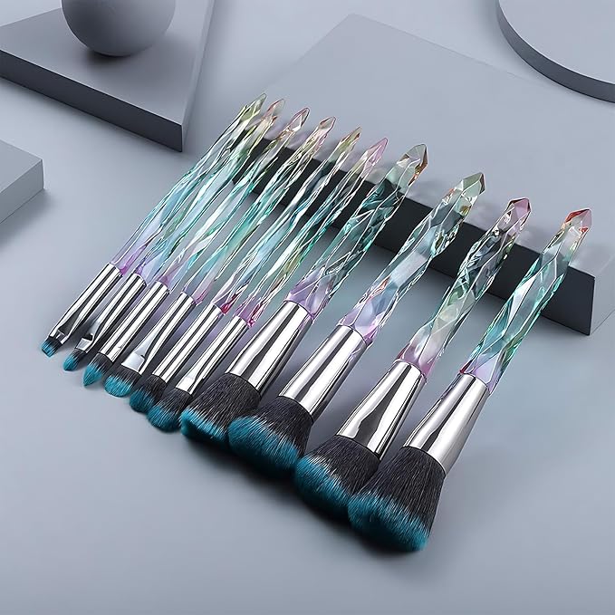 Kingtree Makeup Brushes Set, 10PCS Crystal Makeup Brushes Premium Synthetic Powder Foundation Concealer Eye Shadow Brush, Professional Face Eye Make Up Brushes for Girls Women