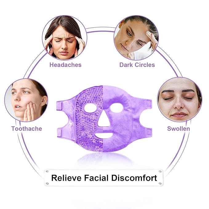 Cold Face Eye Masks Ice Face Mask Hot Cold Compress For Dark Circles, Puffiness, Migraines, Headache, Stress, Redness, Cooling Face Masks For Women Man, Skin Care