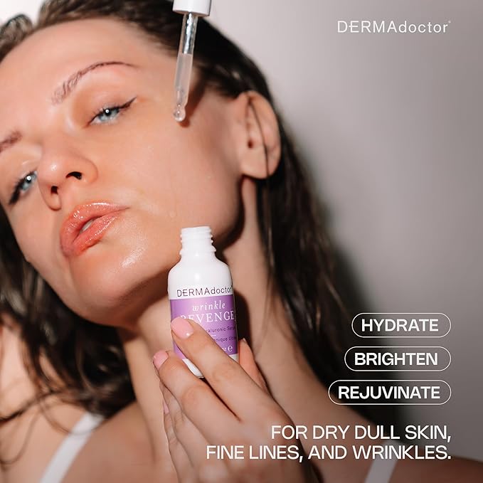 DERMAdoctor Wrinkle Revenge Dermatologist Formulated Anti Aging Hyaluronic Acid Serum for Face, Hydrating Serum, Wrinkle Filler & Hydrating Primer Fragrance Free - 1 fl oz