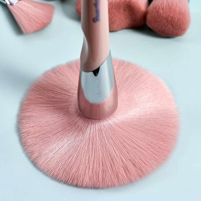 Bueart design 16Pcs ULTRA SOFT Labeled Best Makeup Brushes set with Travel Holder case face Contour Foundation brushes (16Pcs Elegant+Pink Holder)