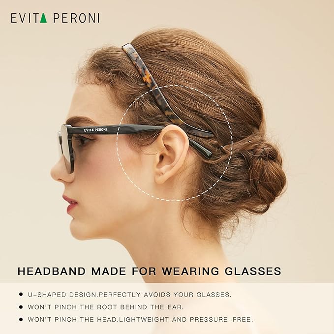 EVITA PERONI Hair Bands - Designed for Eyewear, No Pressure, No Headache, Comfortable Non-Slip Thin Fashion Headbands for Women's Hair - Black