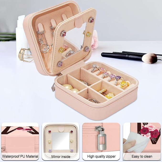 Birthday Gifts for Women,Initial Canvas Tote Bag,Gifts for Women,16oz Initial Glass Cup,Makeup Bag with Zipper,Jewelry Organizer Box,Personalized Gift for Mom-M