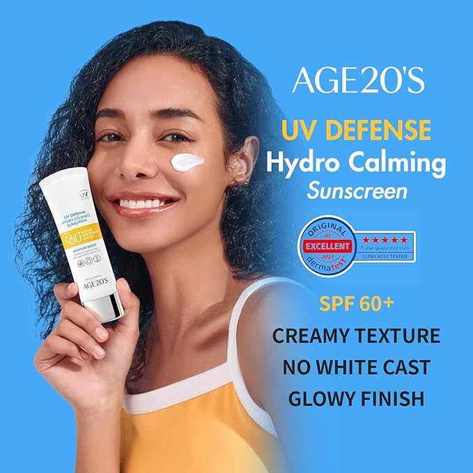 AGE20'S UV Defense Hydro Calming Sunscreen SPF 60+ | Korean Sunscreen | Moisturizing Creamy Formula, No White Cast, Lightweight Finish | Green Tea + Aloe Vera | Dermatest Excellent | 1.69 fl.oz*2