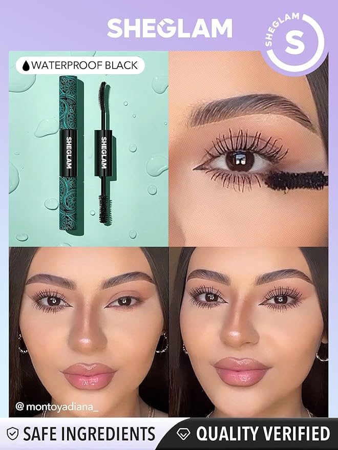 SHEGLAM 2 In 1 Black Volume and Length Waterproof Mascara Long Lasting Dual-Ended Tubing Eye Makeup