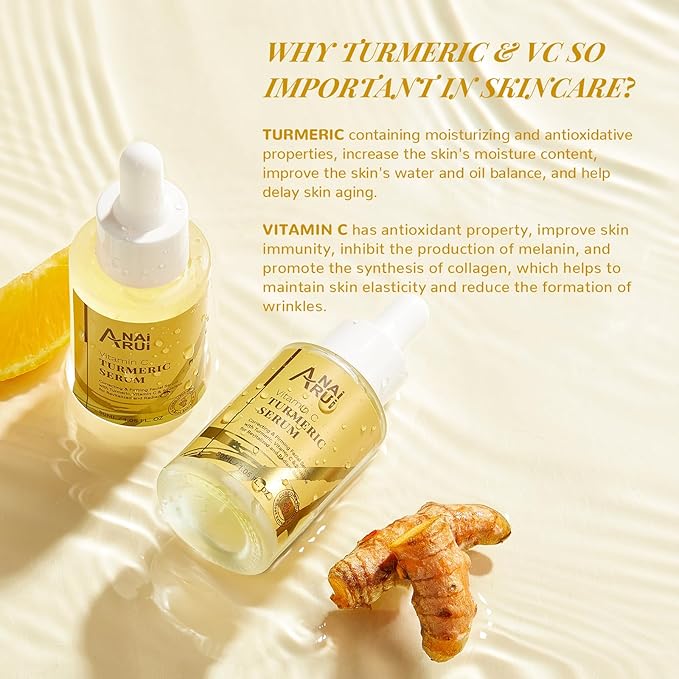 ANAI RUI Turmeric Vitamin C Face Serum, Glowing Turmeric Facial Serum, Anti-Aging Facial Serum for Wrinkles, Evening Tone, Moisturizing - 1.05 FL.OZ