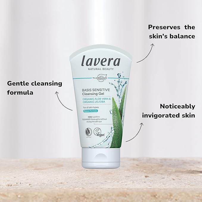 lavera basis sensitiv wash gel aloe vera & jojoba - Revitalizes & refreshes - Vegan plant active ingredients - natural cosmetics - Natural & innovative facial cleansing - 4.2 Fl Oz