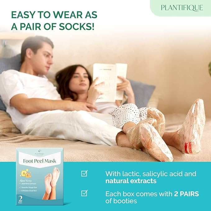 PLANTIFIQUE Foot Peeling Mask 2 Pack | Dermatologically Tested Repairs Heels & Removes Dry Dead Skin for Baby Soft Feet | Exfoliating Foot Peel Mask for Dry Cracked Feet | Jasmine