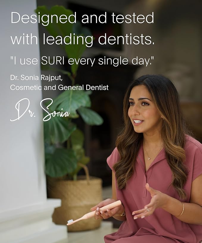 SURI 1.0 Sonic Electric Toothbrush with UV Cleaning Travel Case |1 Month+ Battery | Designed in California | Electric Toothbrush for Adults | Travel Toothbrushes | Tooth Brush | Pink
