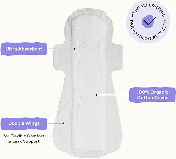 Honey Pot 100% Organic Cotton Cover Calming Herbal Infusion Overnight Pads, 12 Count