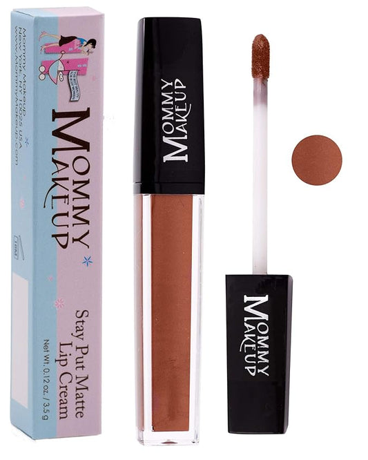 Mommy Makeup Stay Put Matte Lip Cream - Kiss-proof, Transfer-proof, Waterproof, Long Lasting Lipstick - Non-Drying Formula Infused with Vitamin E (Amber)