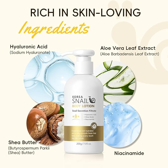 Snail Mucin Moisturizer - Body Lotion for Dry Skin, Smoother Skin, 24hr Moisture, Anti Age Firming Wrinkle Reduction Repair Snail Mucin Body Cream, Face Lotion & Skin Tightening Body Moisturizers