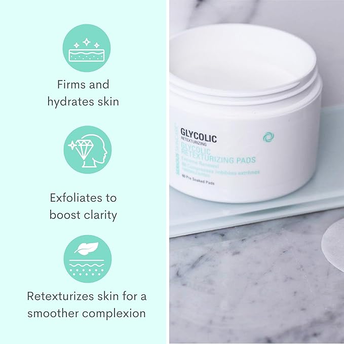 Serious Skincare - Glycolic Radiant Skin Set - Improve Appearance of Lines, Wrinkles and Enlarged Pores - Face Wash Cleanser, Gommage Exfoliating Clay Mask & Retexturizing Treatment Pads (3piece)