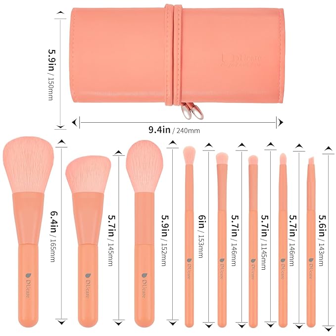 DUcare Professional Makeup Brushes Set 8pcs with Case, Make up Brush Set Kabuki Foundation Contour Blending Face Powder Blush Concealers Eyeshadow Eyebrow Brush Synthetic, Travel Gifts Set Salmon Pink