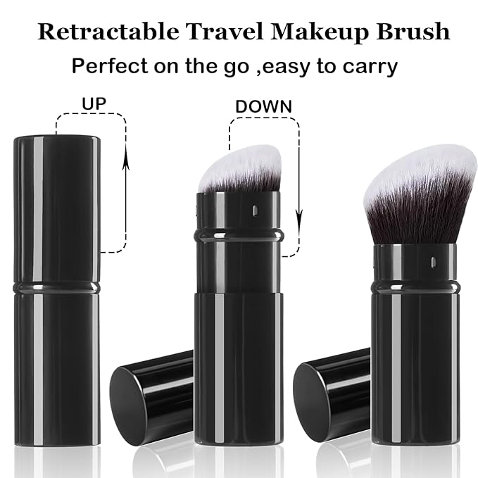 Retractable Kabuki Makeup Brush,Angle Blush Brushes Powder Foundation Makeup Brush for Blending Liquid, Blush, Bronzer, Buffing, Sunscreen,Flawless Cosmetics