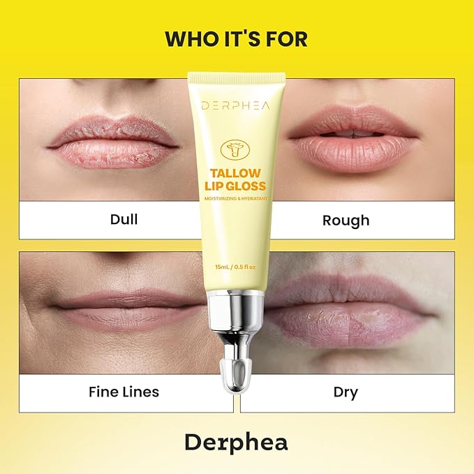 Organic Beef Tallow Lip Balm – 8H Moisturizing for Dry Lips, Glossy Shine & Soft Lips - Overnight Lip Mask & Daytime Moisturizer with Shea Butter & Vitamin E, 2 Tubes