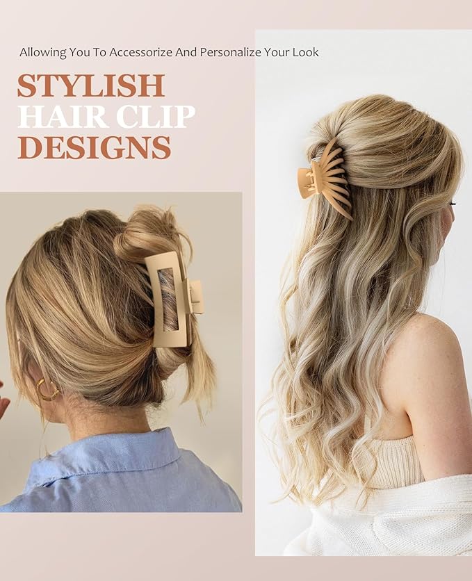 OPAUL Large Matte Square Nonslip Hair Claw Clips, 4.75" Strong Hold Big Neutral Hair Accessories for Long Hair for Women and Girls (8 Pack)