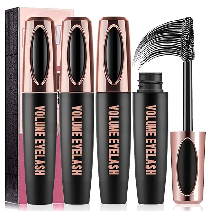 3 PCS 4D Silk Fiber Lash Mascara Waterproof Mascara Eyelash Extension Thicker Voluminous Eyelashes, Smudge-proof, Long-Lasting, Dramatic Extension, Smudge-proof, Hypoallergenic Formula (3 Packs)