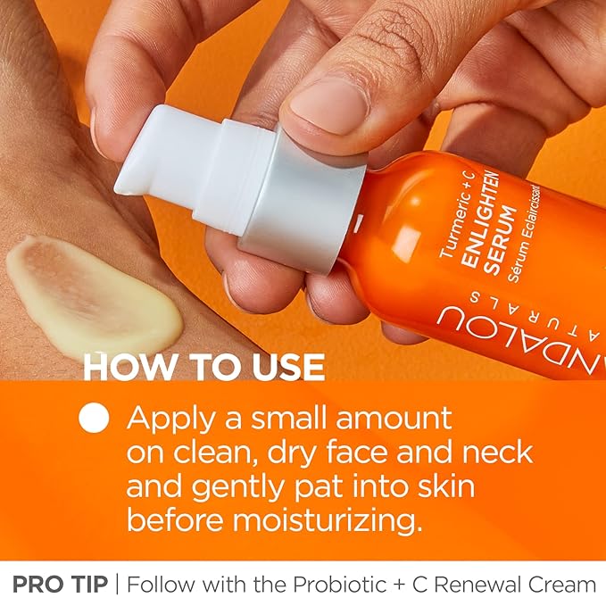 Andalou Naturals Turmeric + Vitamin C Enlighten Serum | Illuminating Face Treatment for Uneven Tone & Sun Damage | With Turmeric and Fruit Stem Cells | 1.1 fl oz