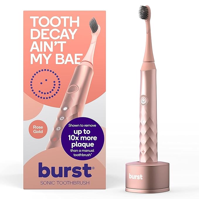 Burst Original Sonic Electric Toothbrush for Adults (Rose Gold) | Soft Bristle Clean Deep, Stain & Plaque Removal | 3 Modes: Teeth Whitening, Sensitive & Massage