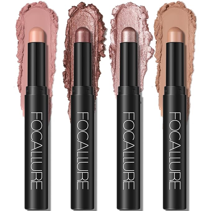FOCALLURE 4PCS Cream Eyeshadow Stick Sets,Highlighter Eye Shadow Pencil with Crease-proof Formula,Long Lasting Waterproof Eyes Makeup,Sherbet Kiss