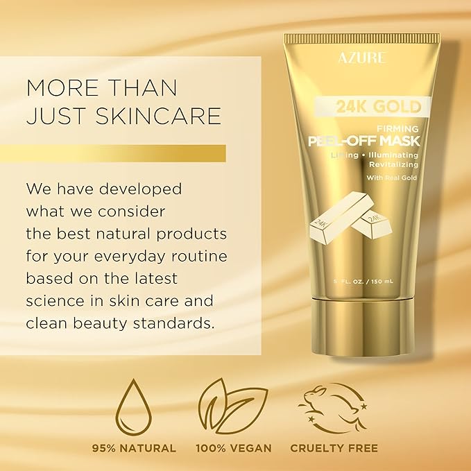 24K Gold Firming Peel Off Face Mask – Removes Blackheads, Dirt & Oils | Firms Lifts & Moisturizes | Reduces Wrinkles, Fine Lines & Acne Scar - 150mL