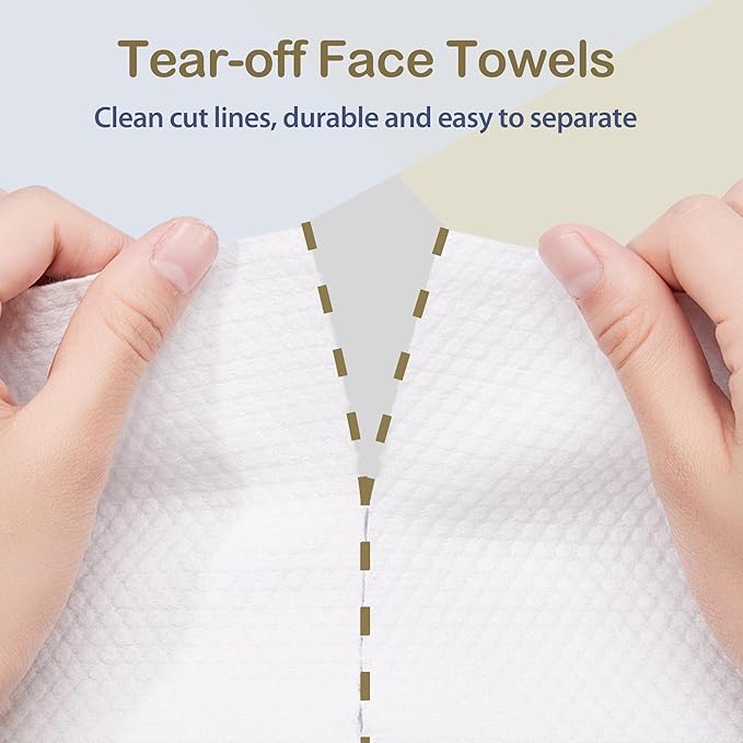 Ourmed Life Face Towels, 12"×12" Tear-Off Disposable Biodegradable Facial Towels for Sensitive Skin, Lint- free Face Wipes for Washing Face, Skincare and Makeup Removal, Dry Wipes, (120 Ct, 2 Pack)