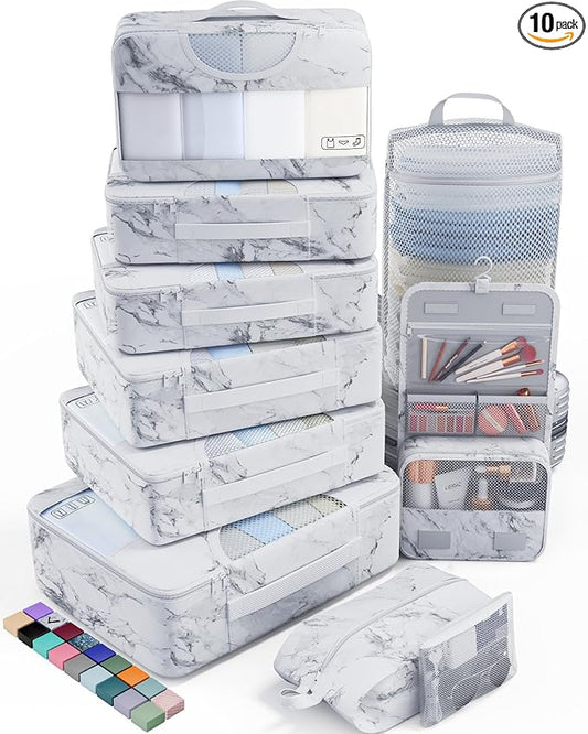 Veken 10 Set Packing Cubes for Travel Essential, Suitcase Organizer Bags in 4 Sizes, Carry-On Luggage Accessories with Large Laundry & Hanging Toiletry Bag, Must-Have for Airplane, Road Trip & Camping