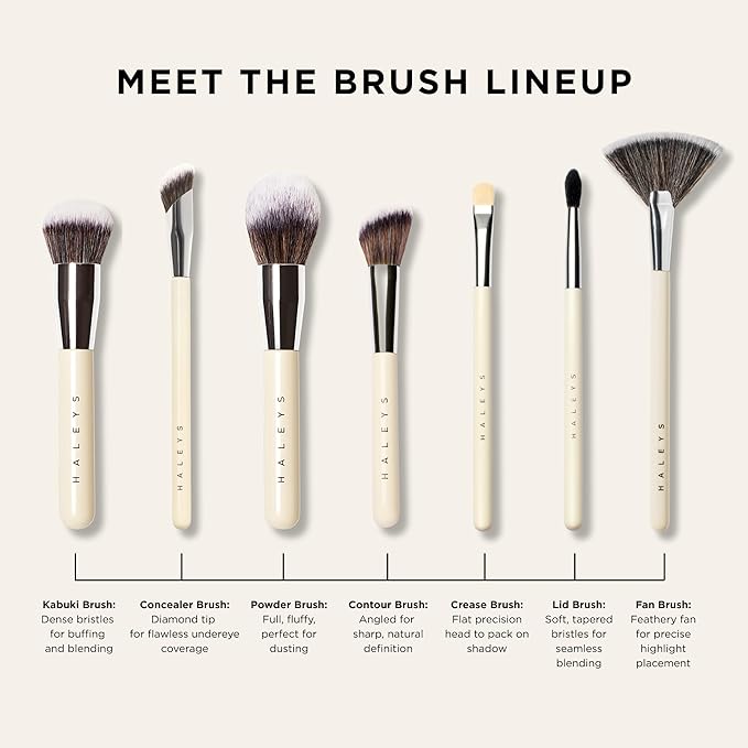 HALEYS Kabuki Makeup Brush VEGAN+CRUELTY-FREE, Sustainable Wood, Vegan Bristles for Airbrushed Finish, For Creams, Liquids, Powder, Streak-free, Perfect Blending, Buffs, Blurs, Smooths with Control